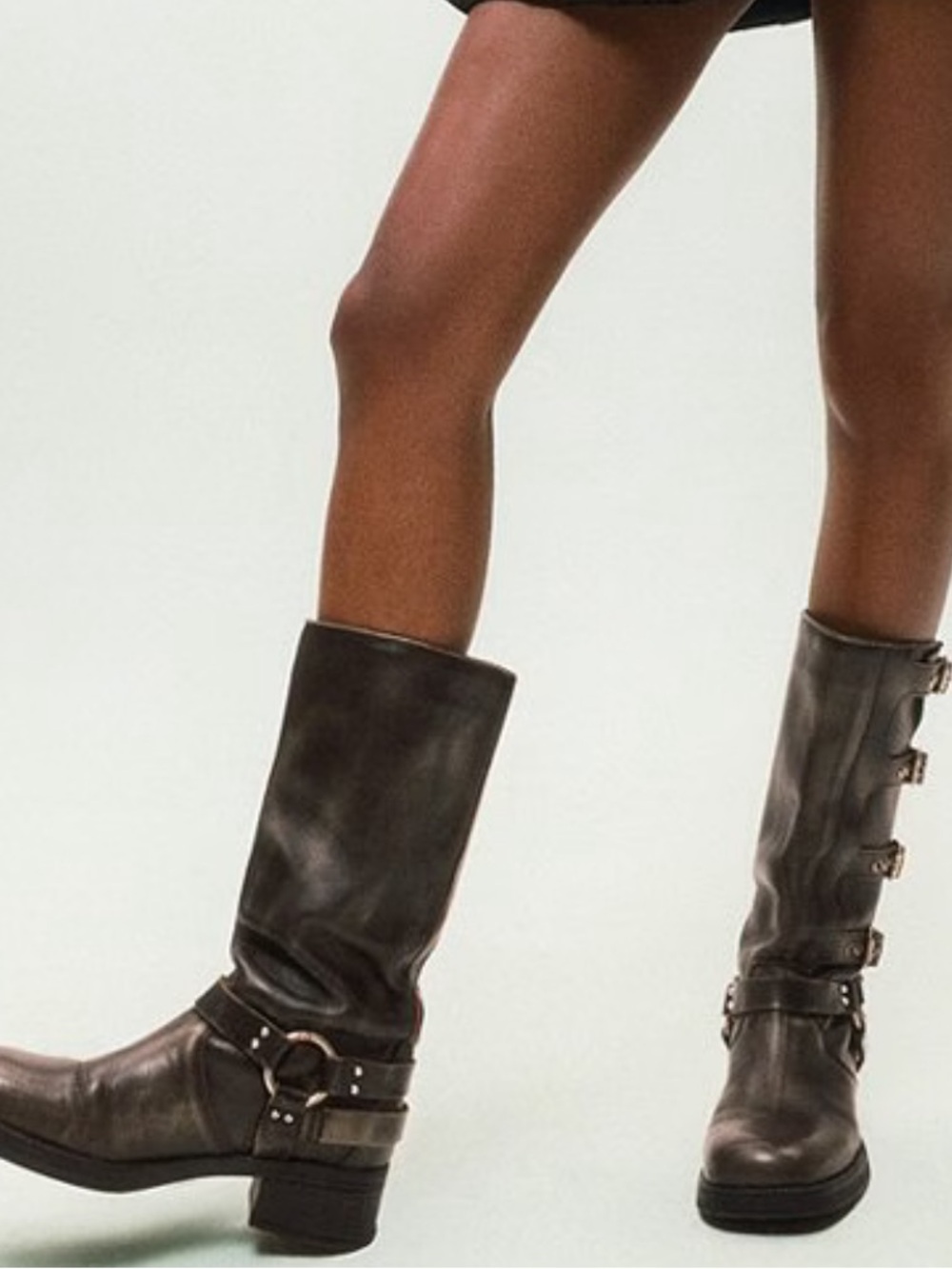 Steve Madden - Rocky Distressed Leather Buckle Hardware Tall Moto Engineer Boots - Picture 11 of 12